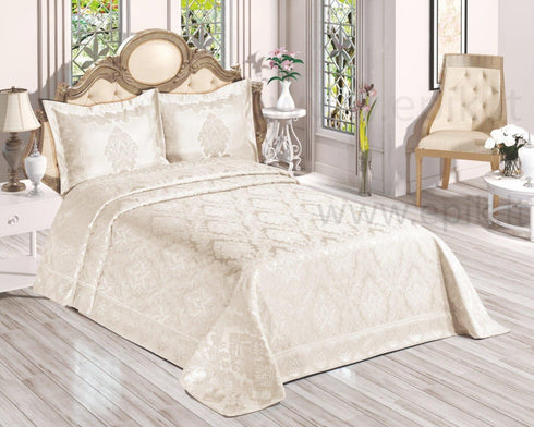 Austinių veliūro raštų lovatiesė "Venus" su 2 pagalvių užvalkalais, dramblio kaulo